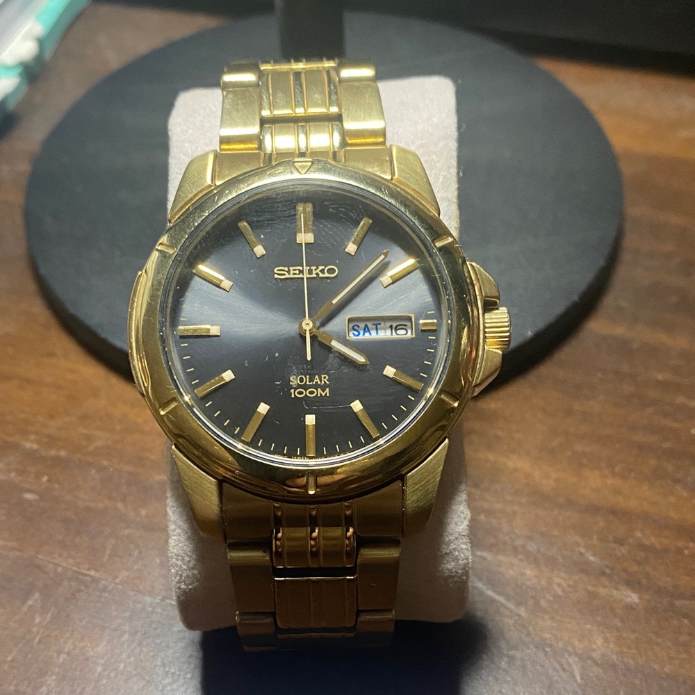 Seiko Solar Essentials Cllection in Gold and Black